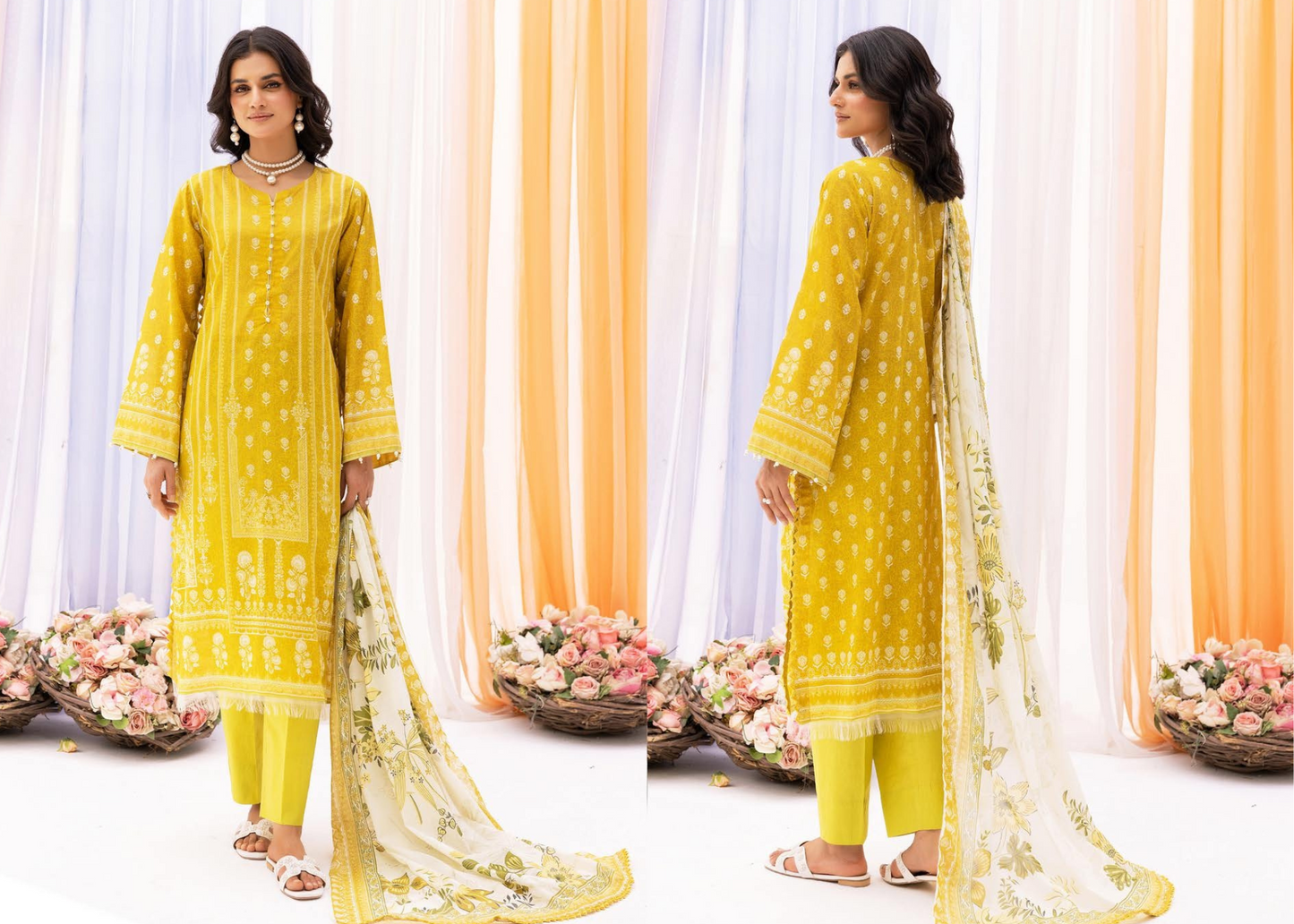 Classic Lawn 3-Piece Dress with Stylish Printed Dupatta