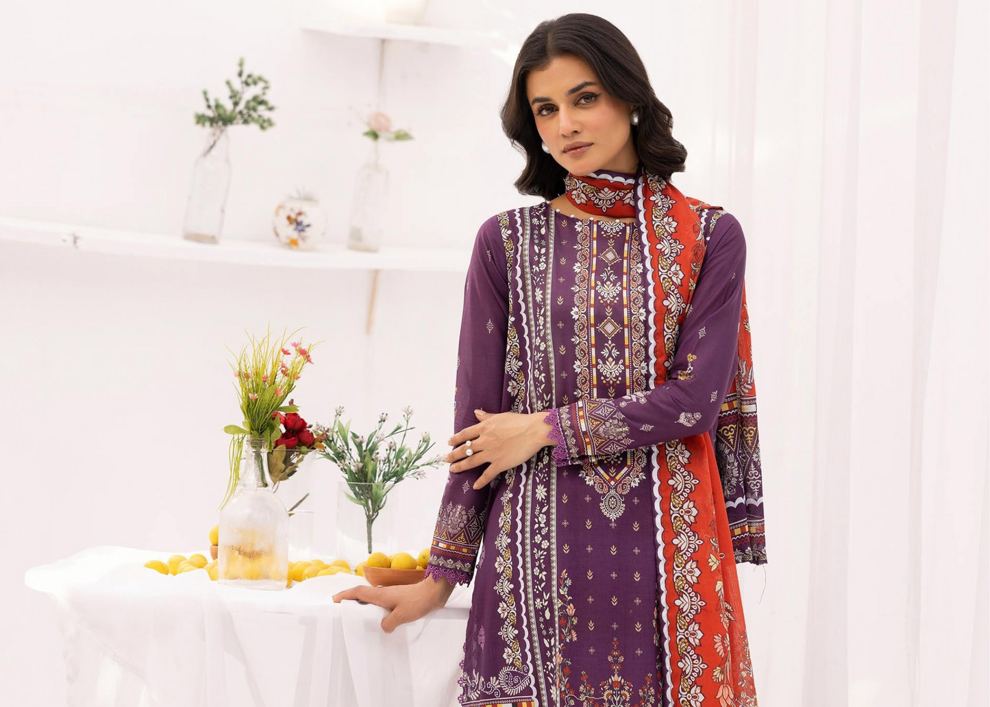 Luxury Lawn Printed Outfit with Fashionable Printed Dupatta