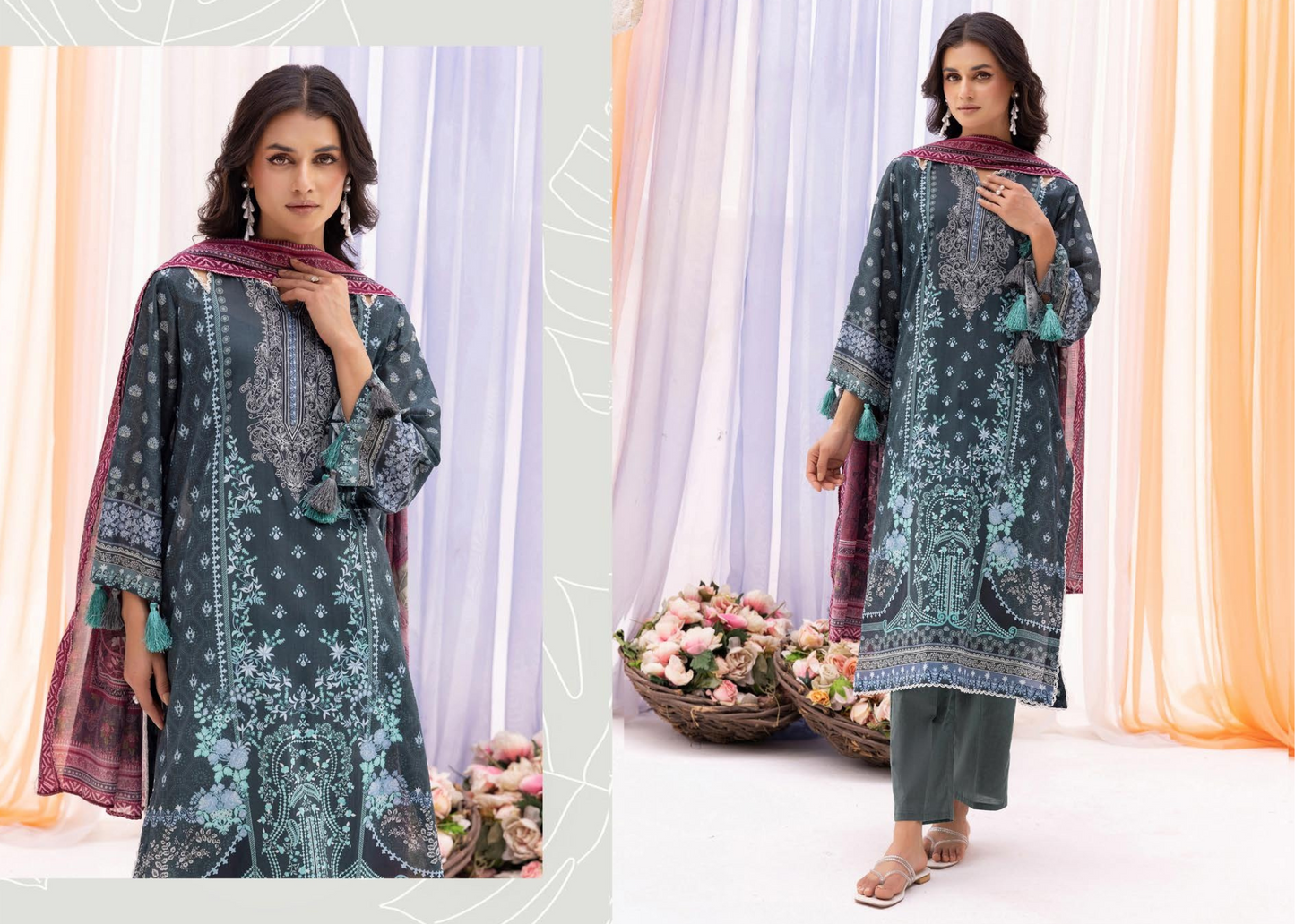 Printed Lawn 3-Piece Suit with Coordinated Printed Dupatta