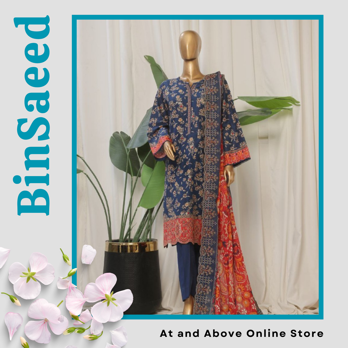 Embroidered Lawn 3-Piece Suit with Matching Embroidery Dupatta