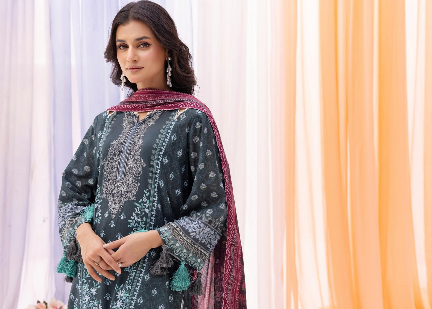 Printed Lawn 3-Piece Suit with Coordinated Printed Dupatta