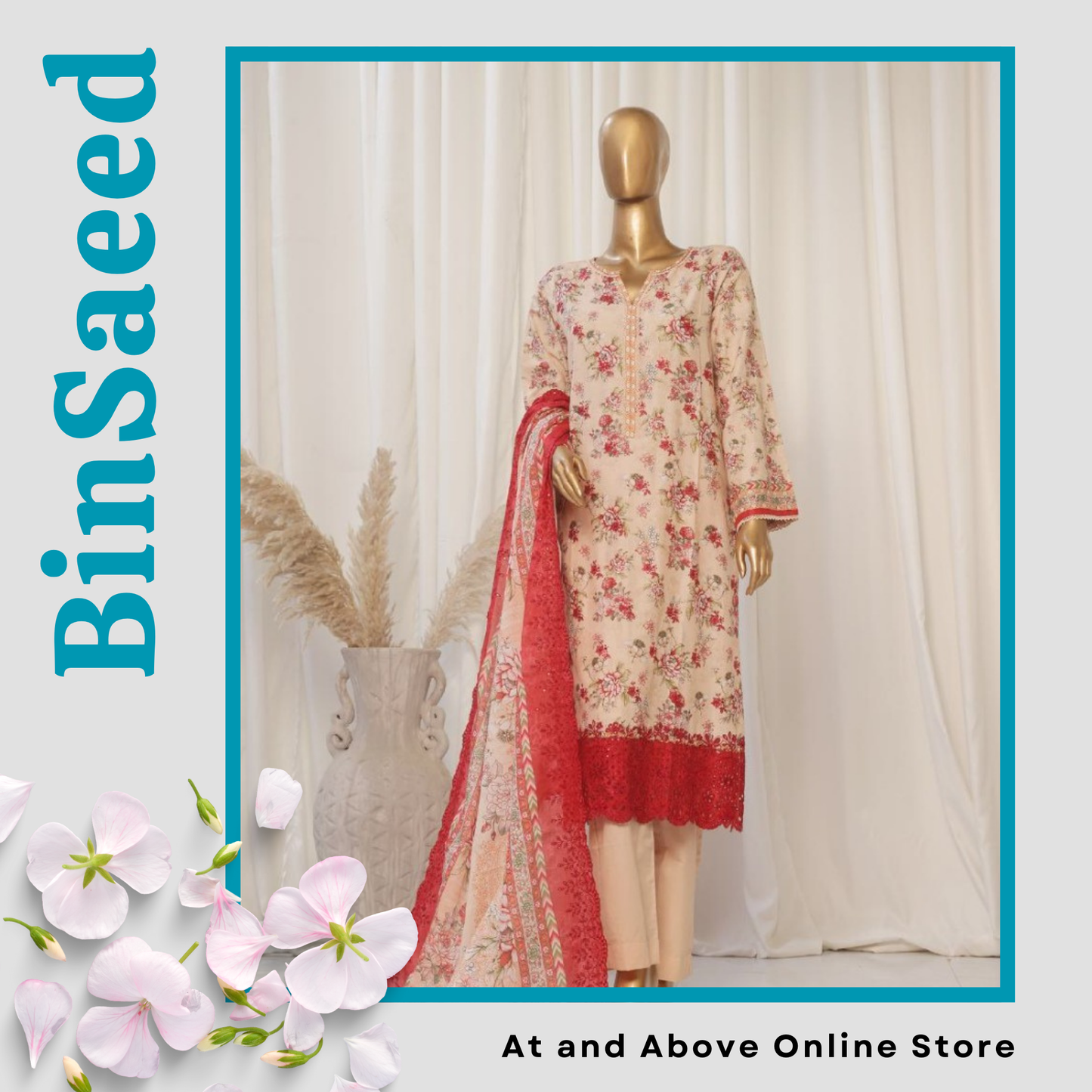 Elegant Lawn Suit with Embroidery and Embroidered Dupatta – 3PC