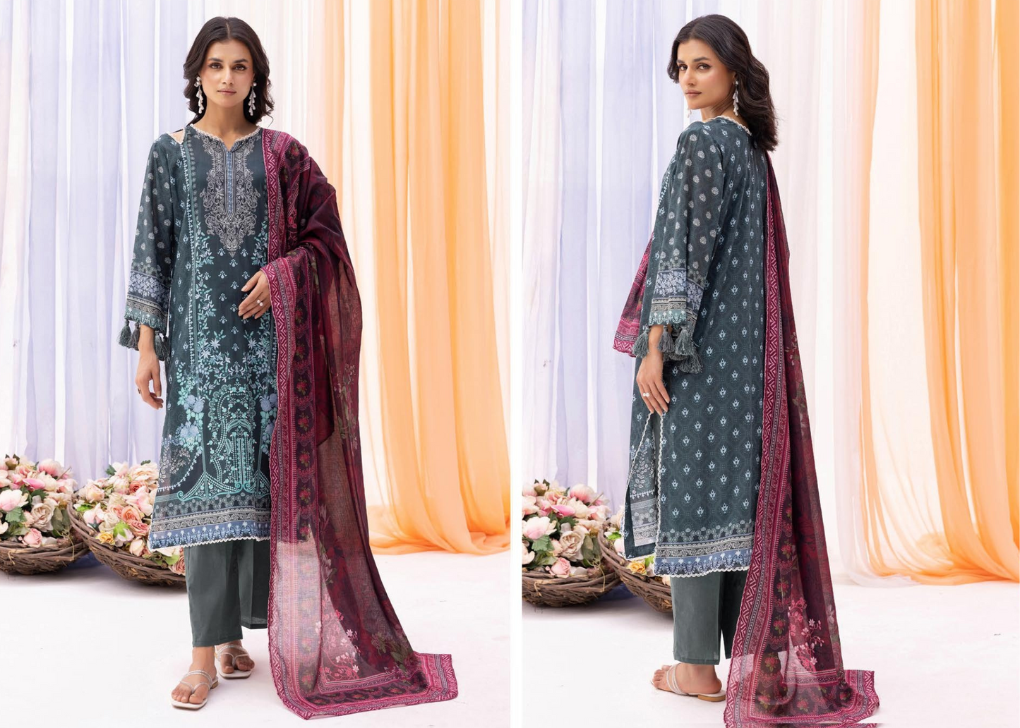 Printed Lawn 3-Piece Suit with Coordinated Printed Dupatta