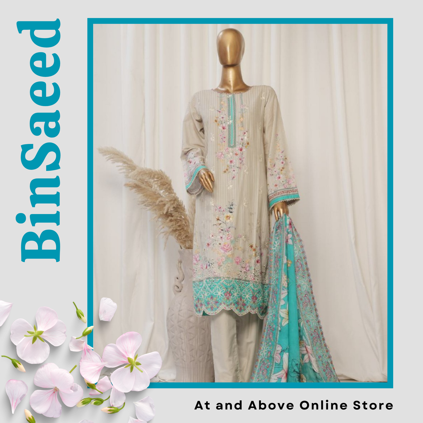 Graceful Embroidered Lawn Outfit with Dupatta – 3-Piece Collection