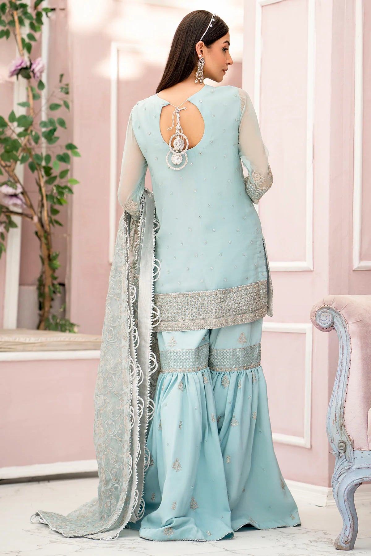 Graceful Silk Net Outfit Elegant Stitching