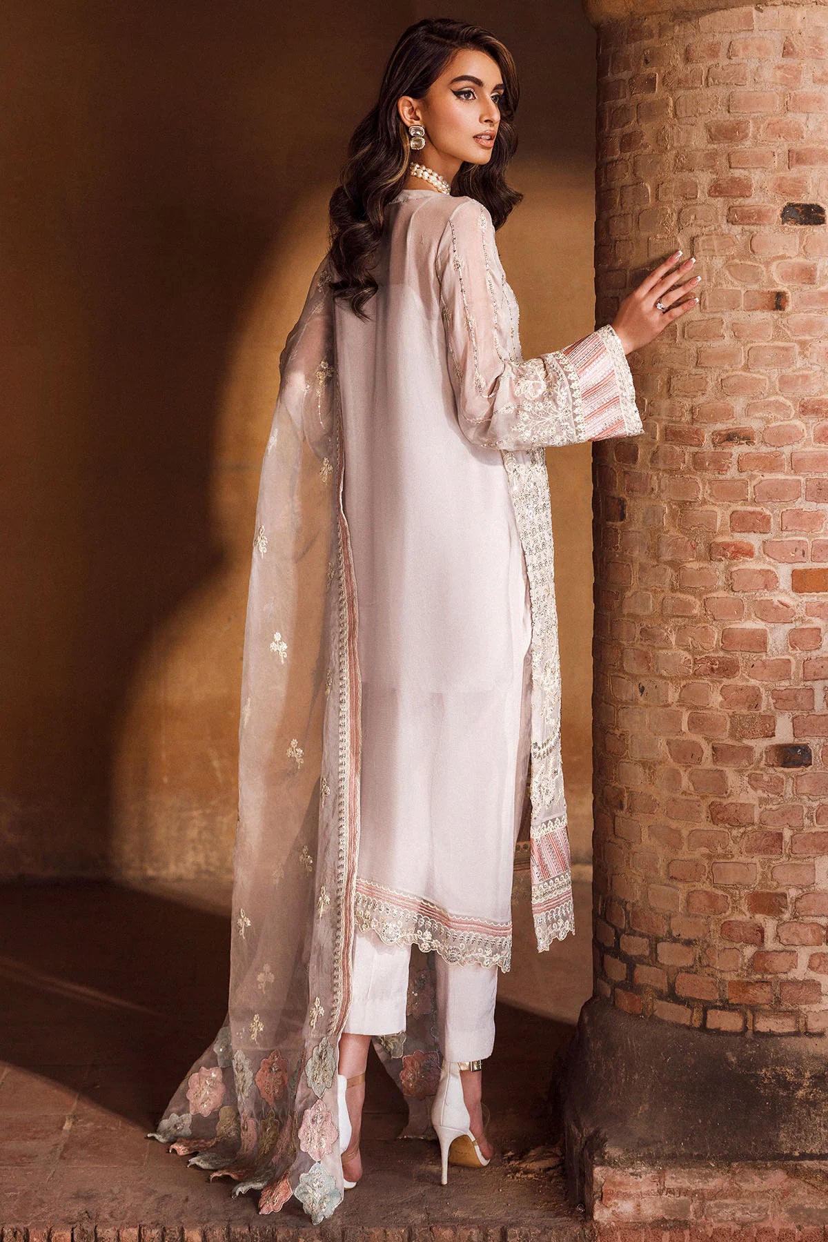 Silk Net Ensemble with Intricate Embroidery