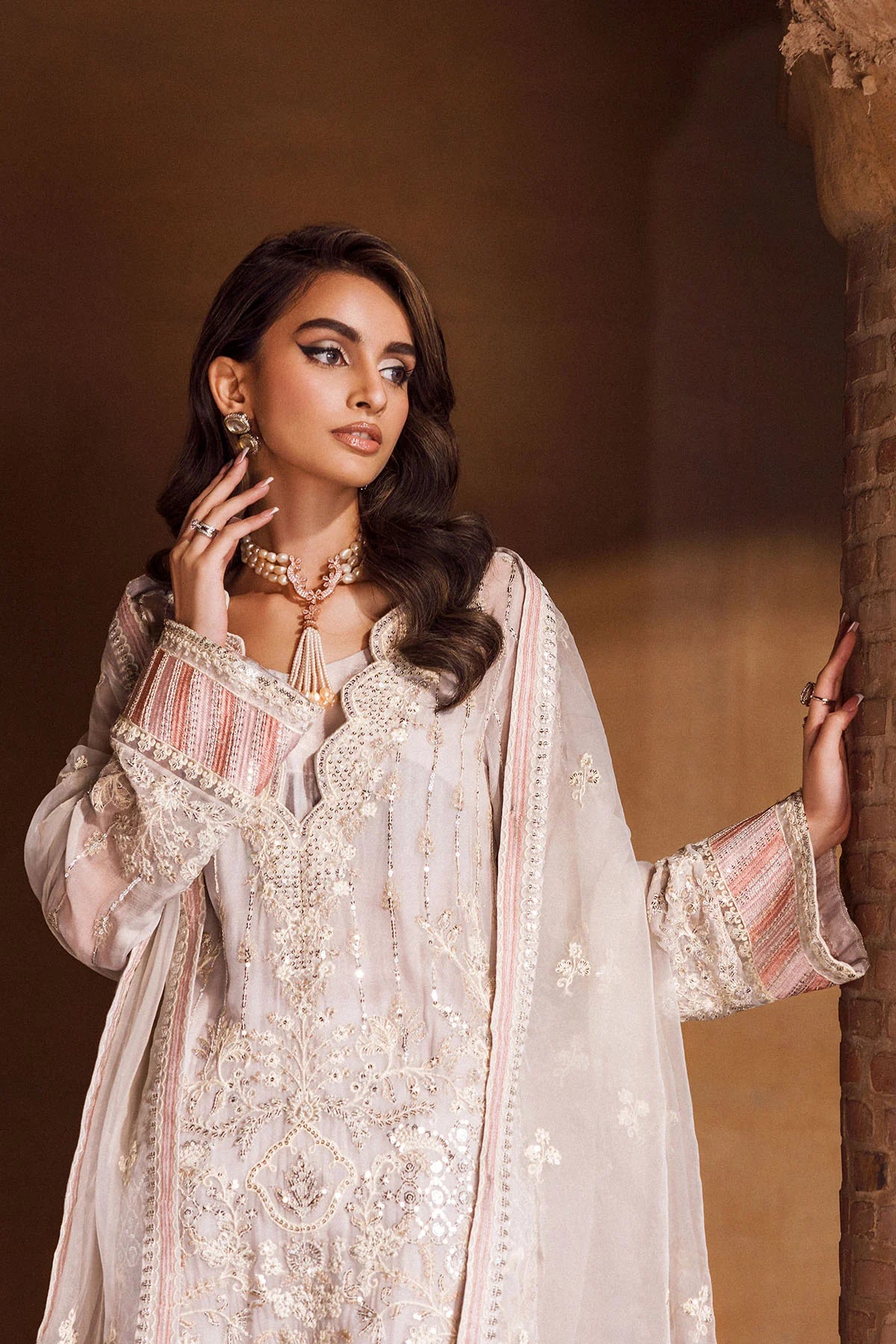 Silk Net Ensemble with Intricate Embroidery