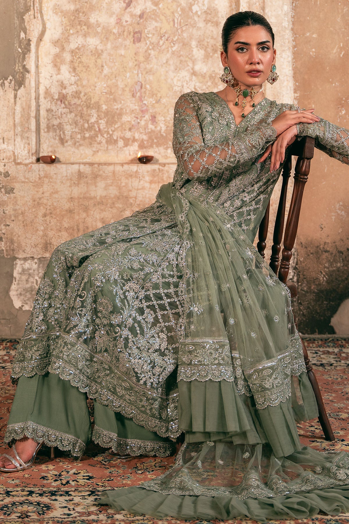 Silk Net Outfit with Traditional Artistry