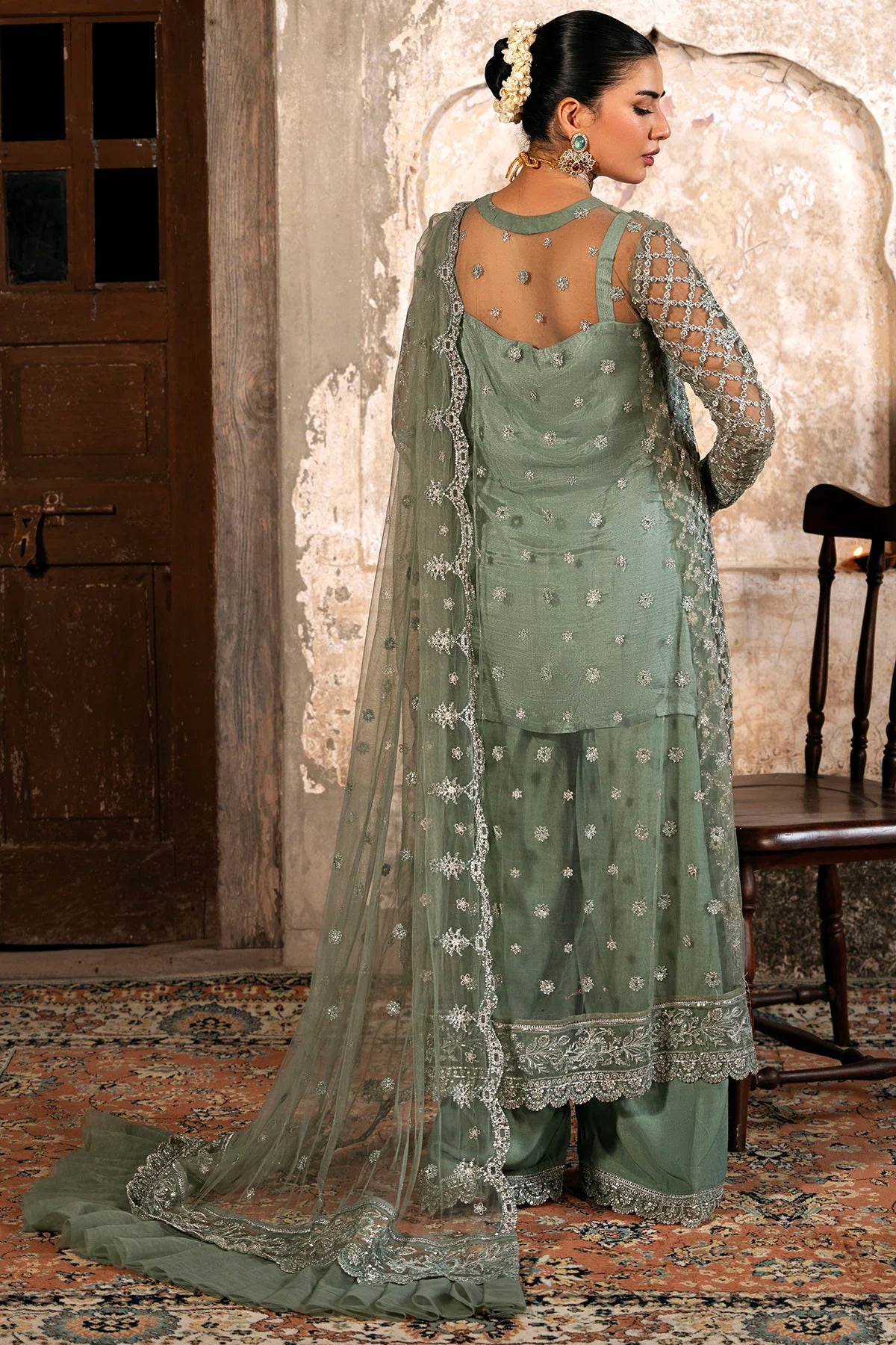 Silk Net Outfit with Traditional Artistry