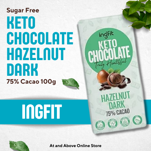 Sugar Free Dark Chocolate, Dark, 75% Cacao with Hazelnut 100g