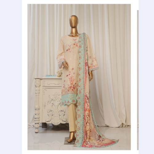Stylish Embroidered Lawn Ensemble with Dupatta – 3-Piece Outfit