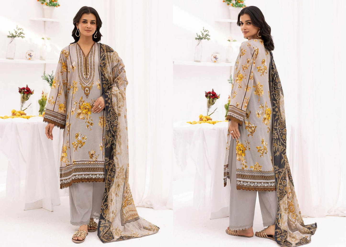 Graceful Lawn 3PC Suit with Coordinated Printed Dupatta