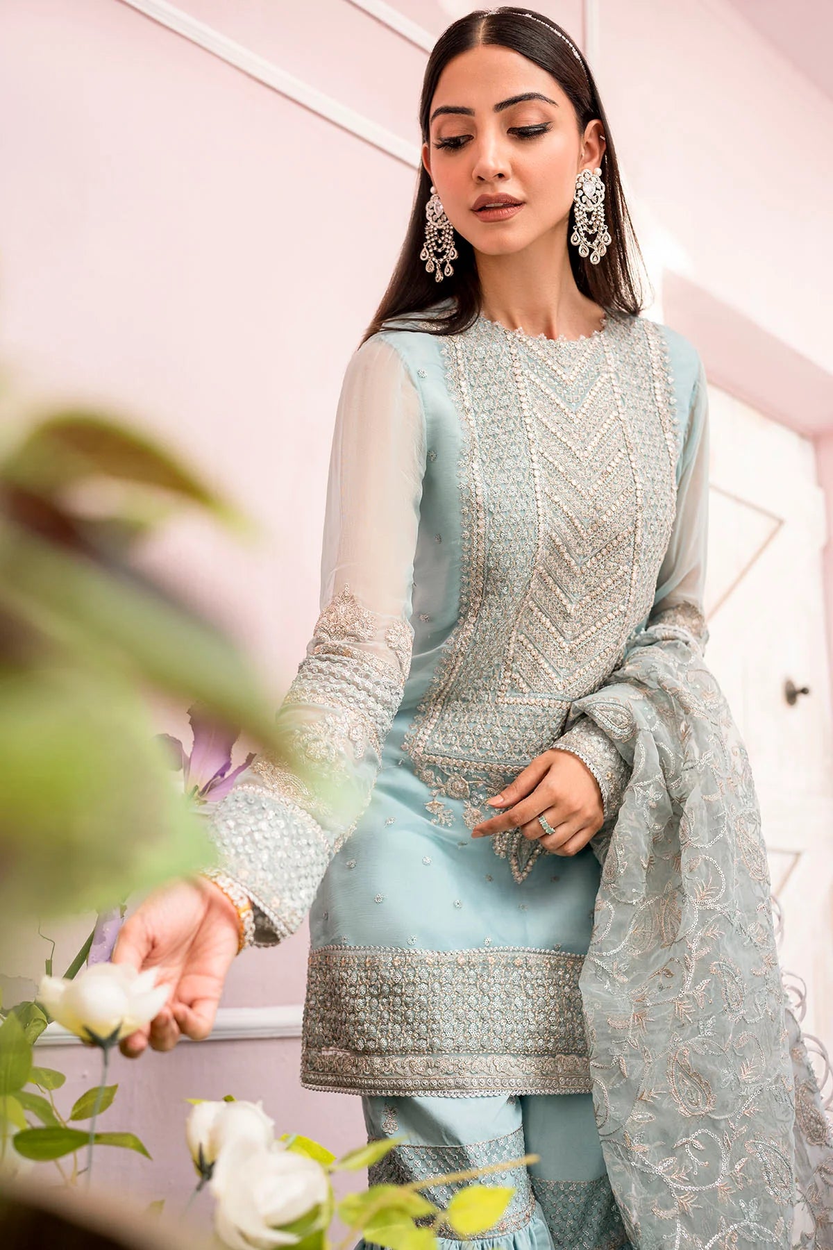 Graceful Silk Net Outfit Elegant Stitching