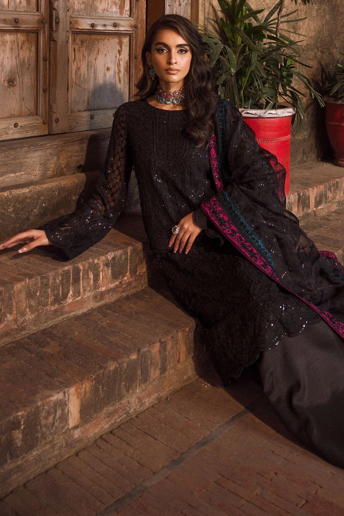 Graceful Silk Net Outfit with Elegant Stitching