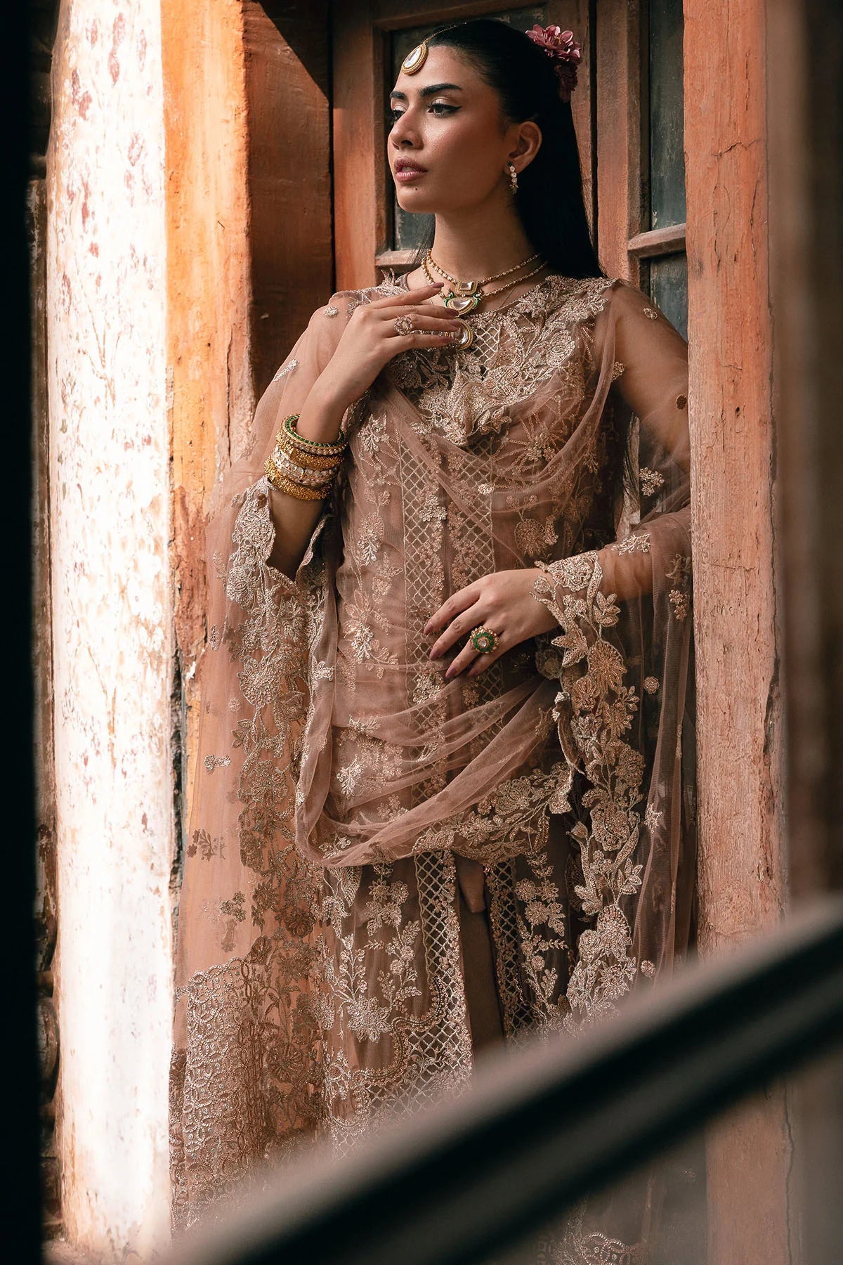 Classic Silk Net Outfit with Intricate Embellishments