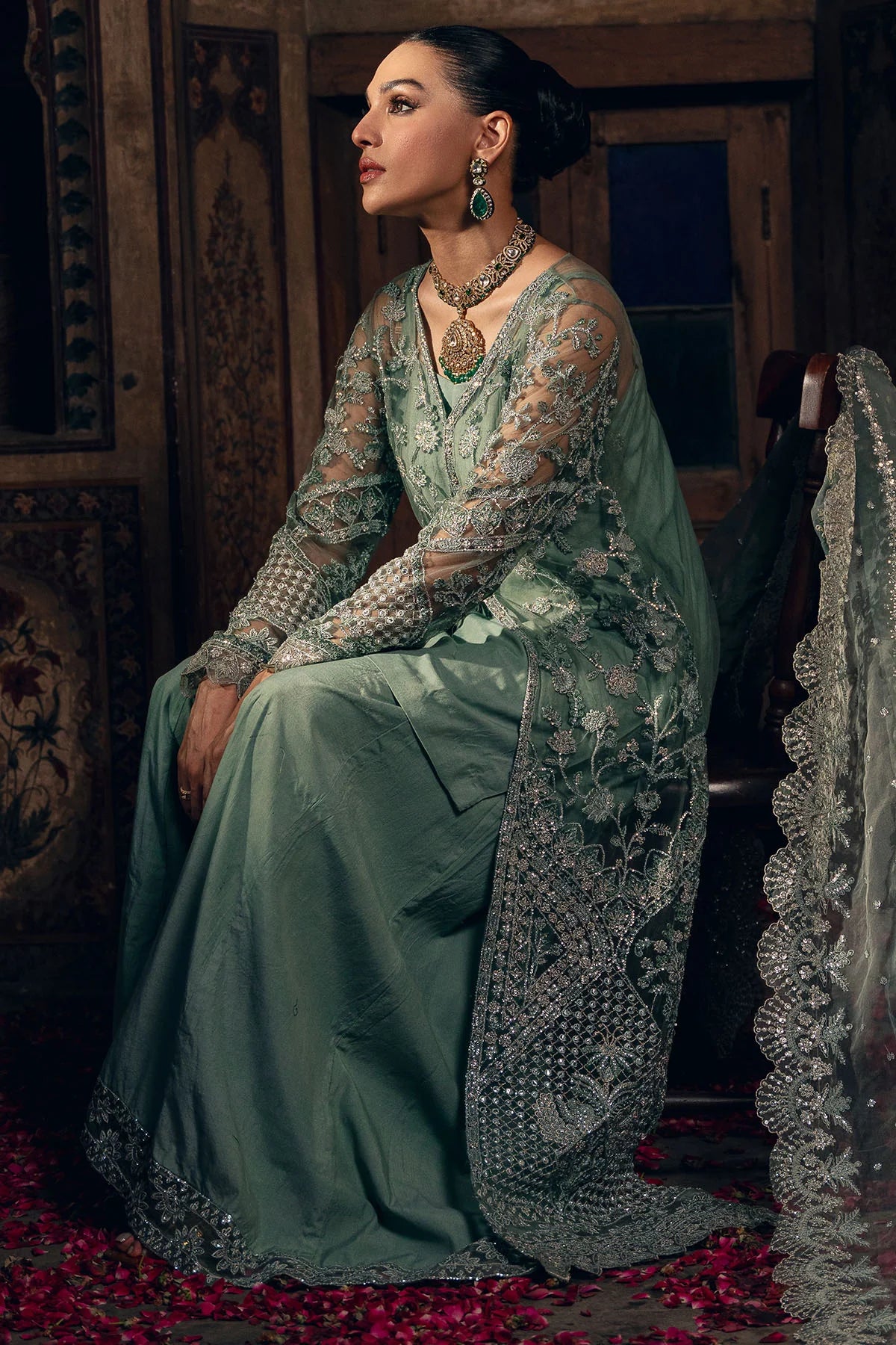 Silk Net Dress with Exquisite Embroidery