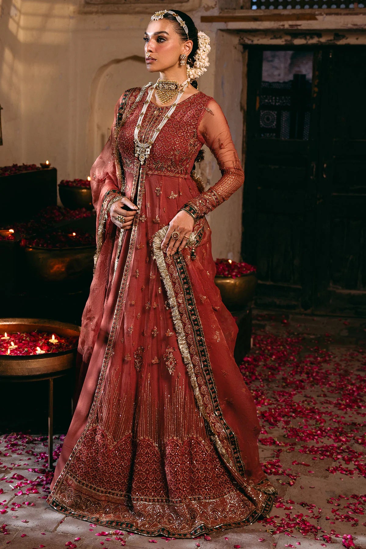 Luxuriously Embroidered Silk Net Gown
